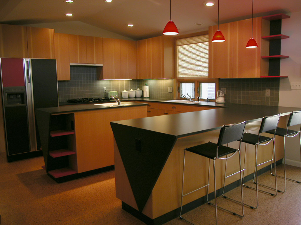 1960's style fir,black and red kitchen