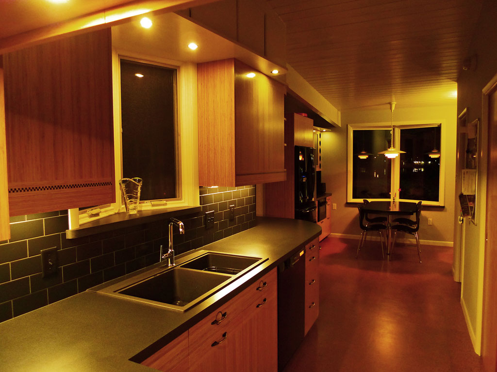 modern bamboo kitchen with LED light valence
