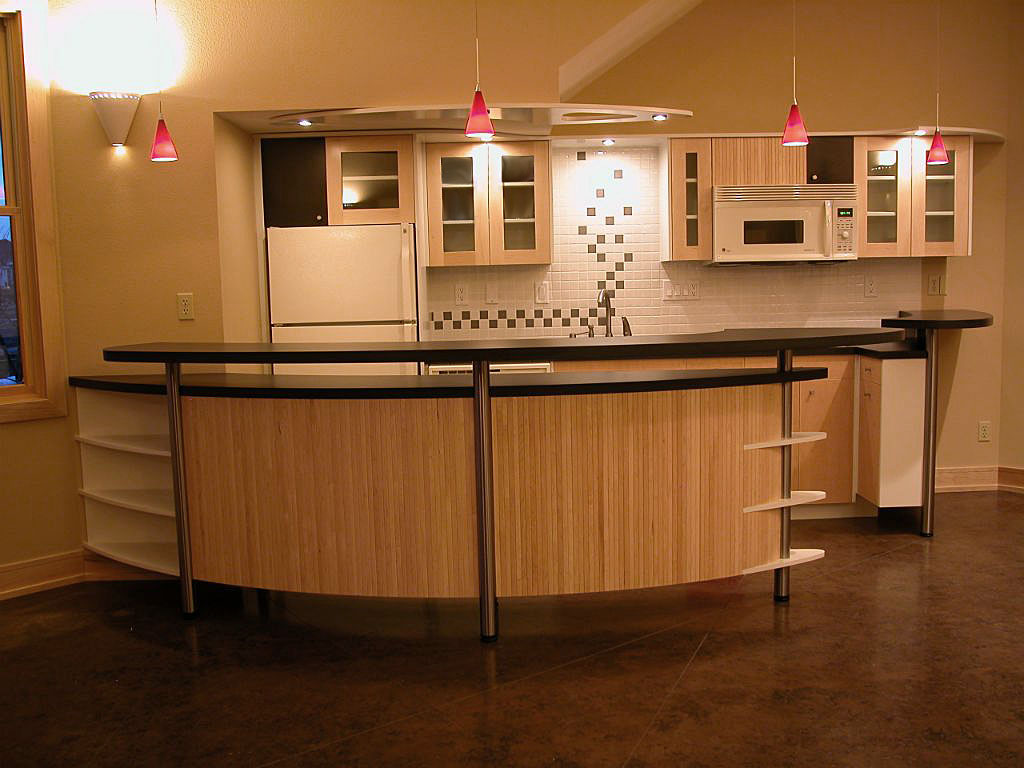 Jetson's style organically shaped kitchen and bar